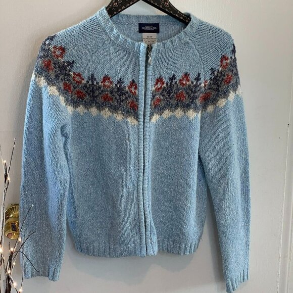 Maryk & Co Denimware Women's Wool Blend Full Zip Knit Sweater Blue Size XS Y2K - Picture 1 of 6